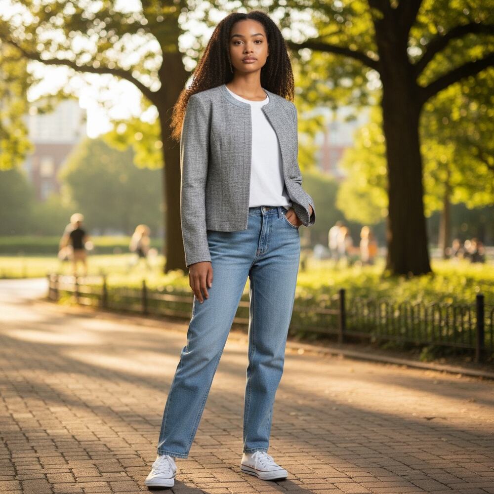 LOFT Silver Cropped Jacket with Sequin Collar | Size 14 | Lined Preppy Glam EUC